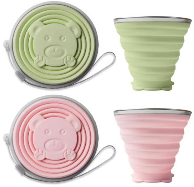 픽시 1+1 접이식 컵 홀더 실리콘 휴대용컵 캠핑컵, 2개, 핑크