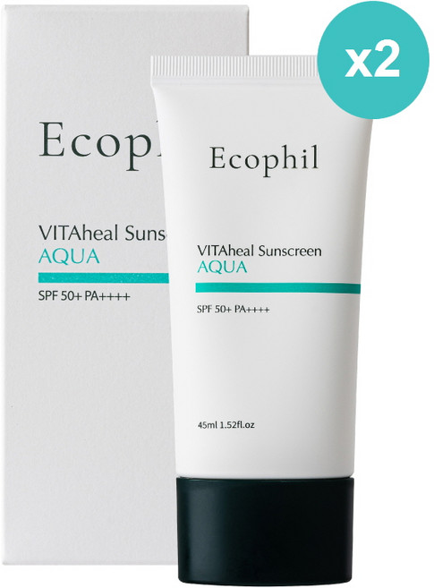 <한국콜마 제조> 에코필 비타힐 선스크린 아쿠아 선크림 / 데일리 자외선 케어, 2개, 45ml