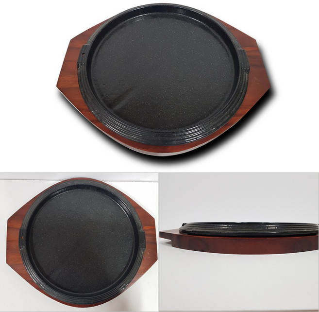 풍년주방 맥반석 코팅 줄 함박 스테이크 철판 (철판요리 콘치즈철판) 사이즈 스테이크 콘치즈판, 맥반석판+목각판, 1개