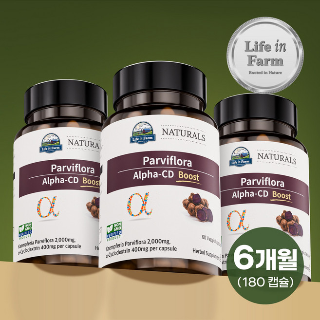 라이프인팜 파비플로라 알파CD 부스트 흑생강 2000mg 180비건캡슐 6개월분 추출물, 3개, 60정