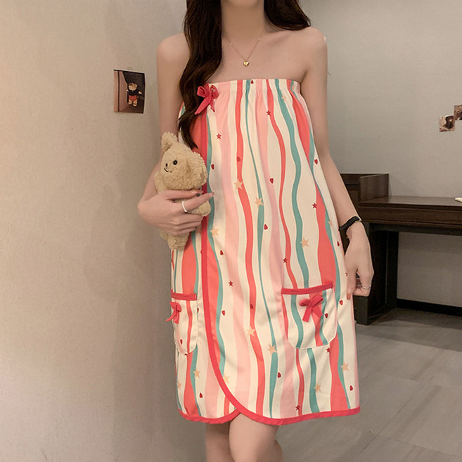 VEGA 프리미엄 부드러운 여성 골프 샤워 목욕 호텔 가운 헤어밴드포함, 1개, 핑크스타-XL