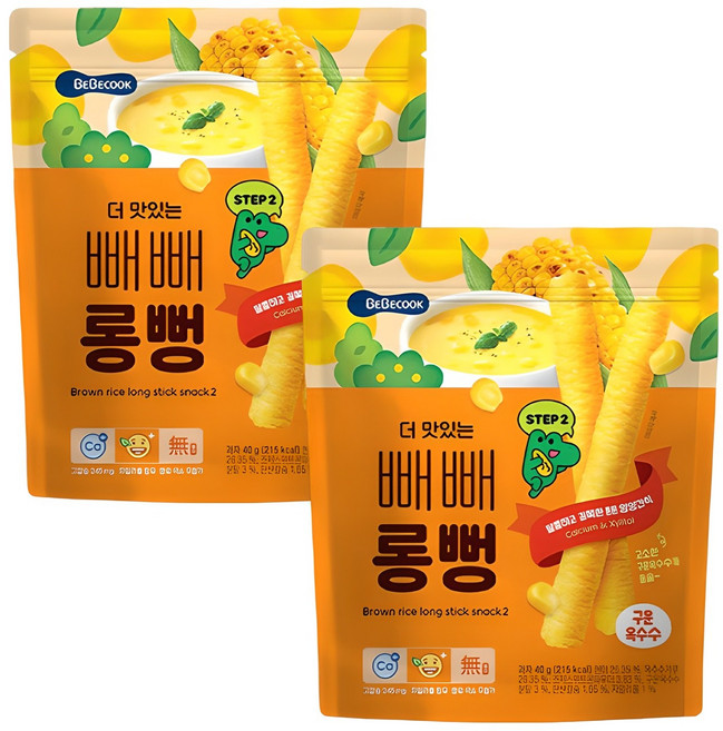 베베쿡 더 맛있는 빼빼롱뻥, 구운옥수수, 40g, 2개