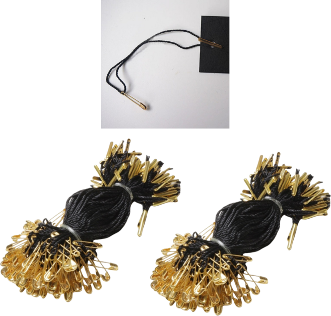 옷핀라벨 택끈 라벨끈 택고리 의류 실고리핀 포장끈 200개, 골드블랙