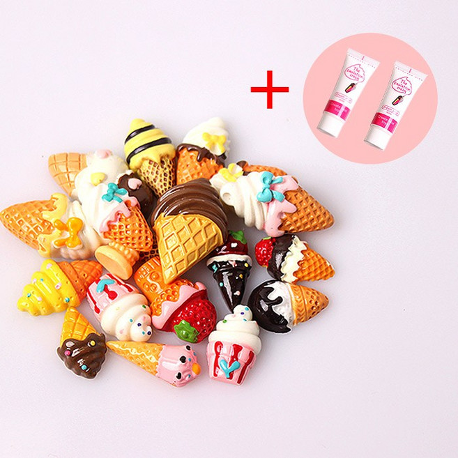 데코앤팁스 핸드폰케이스만들기 콘아이스크림파츠30개입+생크림2개 폰케이스꾸미기 재료 세트 데코덴 DIY 슬라임 파츠 생크림 실내화파츠 스마트톡, 1개