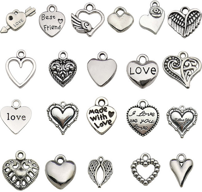 (40개) 펜던트 참장식 40개 세트 열쇠고리 키링 장식 목걸이 악세사리장식, 하트, 1세트