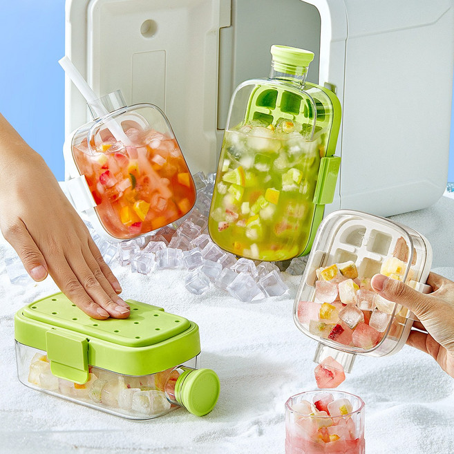 2in1 아이스 메이커 보틀 아이스 트레이 얼음틀 물병, 1개, 화이트