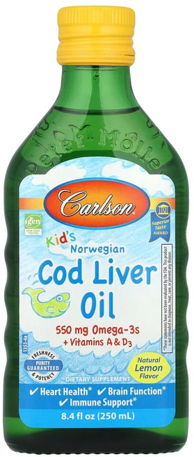 칼슨랩스 키즈 노르웨지안 코드 리버 오일 오메가 3 레몬맛, 1개, 250ml - 쿠팡