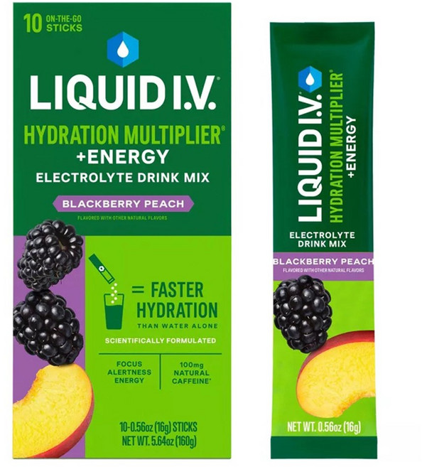 Liquid Iv 補水能量飲 + 能量 黑莓蜜桃 10入, 160g