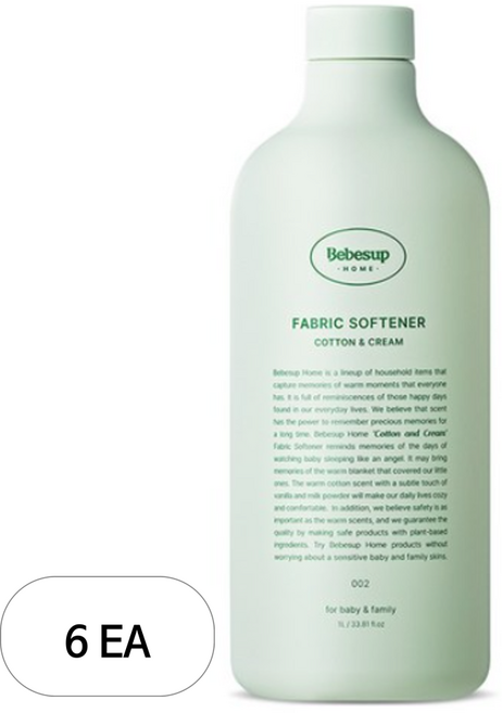 베베숲 홈 프리미엄 유아 섬유유연제 코튼앤크림향 본품, 1L, 6개