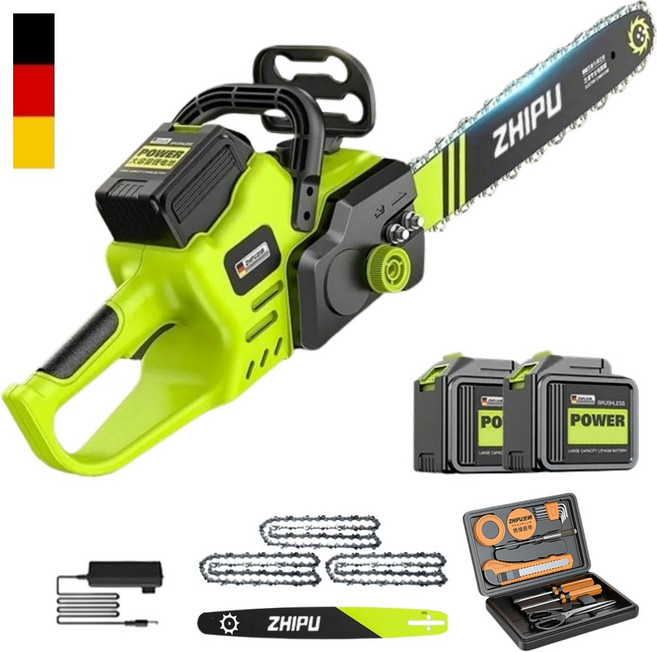 [I-One] 독일기술 ZHIPU 충전식 전기톱 고출력 무선 전동톱 기계톱 대용량 리튬 배터리 16인치, 1개, 옵션2. 배터리 2개 체인 3개