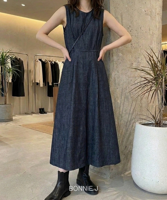 보니제이 여름 빅사이즈 오버핏 루즈핏 청원피스 민소매 나시 진청 원피스 [미니 데님 크로스백 증정]