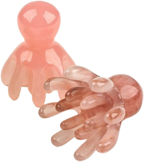 노에브 두피 마사지기 대형 문어 괄사, 핑크브라운, 1세트