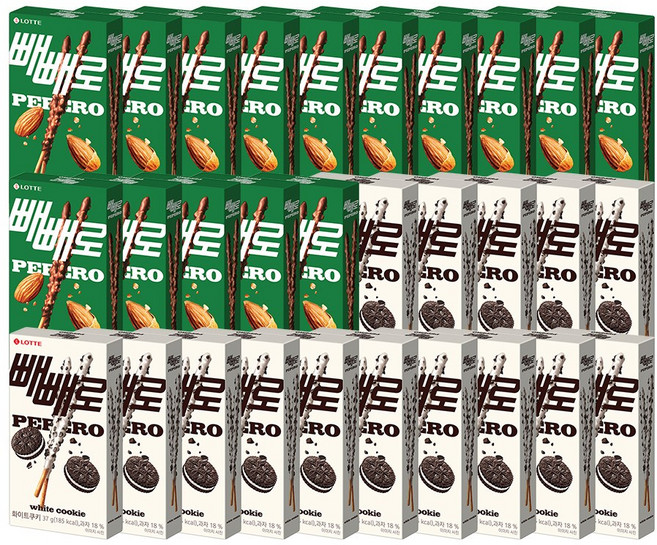 아몬드빼빼로 32g*15개+빼빼로 화이트쿠키 37g*15개, 32g, 30개