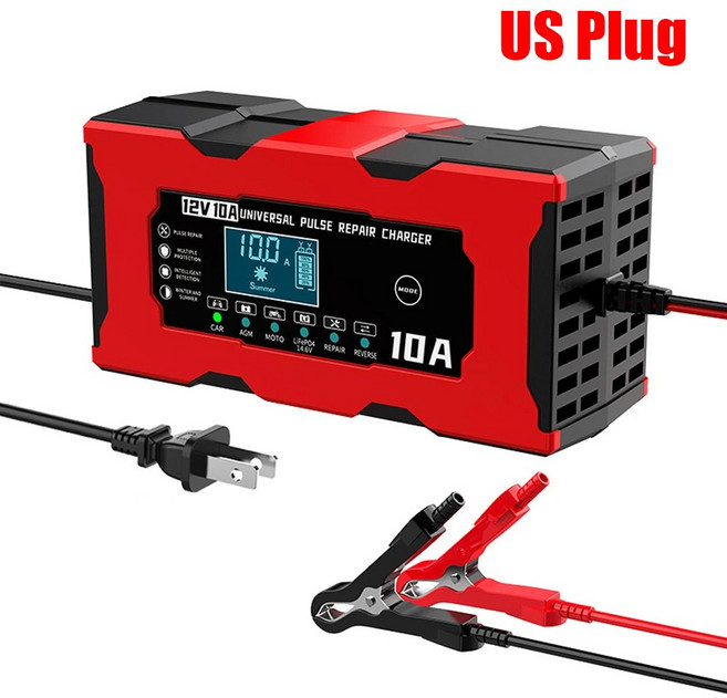 12V 10A 자동차 배터리 충전기 Lifepo4 납 산성 AGM 젤 PB 리튬 수리를 스마트 바이크 오토바이, 02 12V 10A US Plug, 1개
