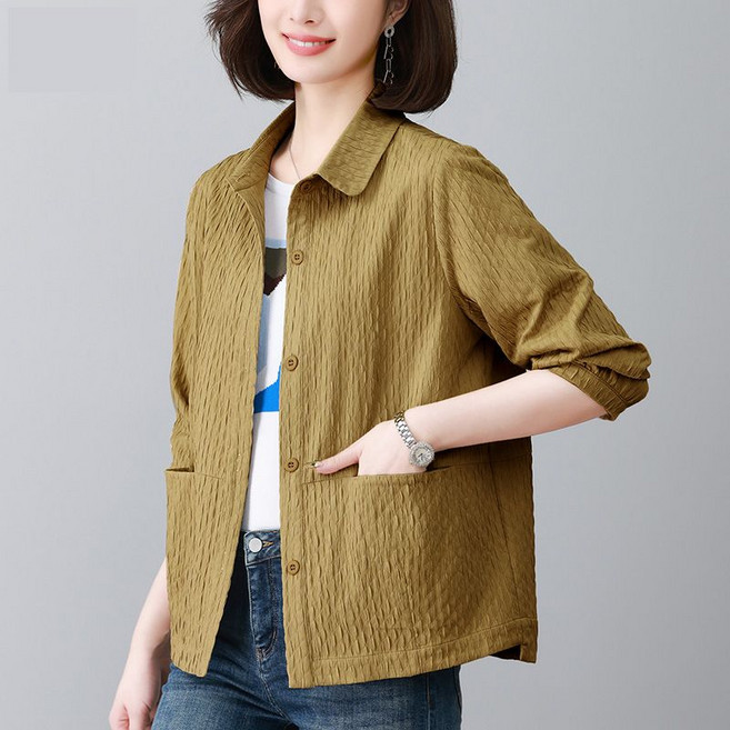 중년여성 빅사이즈 자켓 봄가을 간절기 엄마룩 캐주얼 숏 얇은 코트 하객룩 데일리 패션 블라우스 루즈핏 순색 셔츠 상의