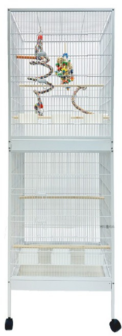 2단 앵무새 새장 세로형 케이지 코뉴어 유리 모란 사육장, 1개, 화이트