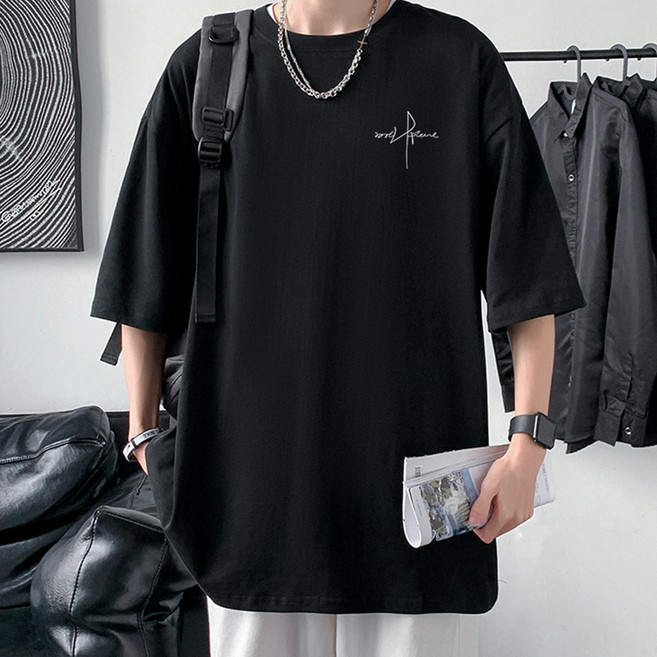 모던바이브 남자 오버핏 프린팅 레터링 빅사이즈 박스티 반팔 티셔츠