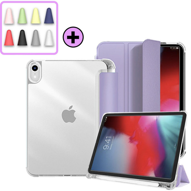 아이패드 에어 프로 미니 호환 1/2/3/4/5/6/7/8/9/10/11세대 애플 펜슬 수납 클리어 케이스 보호 커버 케이스나라, 라이트라벤더, 1개