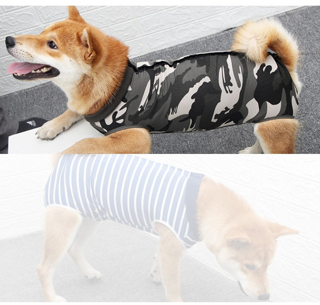 狗狗絕育服 寵物防舔衣 結紮術後保護服 透氣彈性設計 迷彩條紋款, 迷彩, 1個