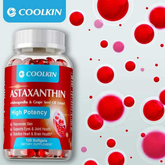아스타잔틴 아슈와간다 포도씨 오일 추출물 캡슐 피부 재생 눈과 관절 건강 지원 심장 및 뇌 건강 안정화, 1개, 120정 - 쿠팡