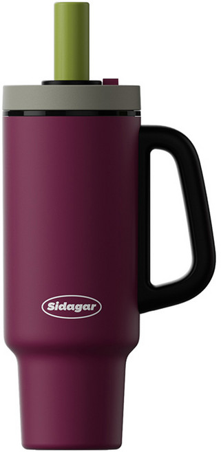 Sidagar 대용량 세라믹 빨대텀블러 손잡이텀블러 차량 탑재 휴대용 보온보냉컵, 1개, 1100ml, 퍼플
