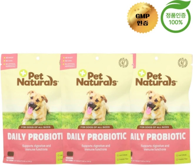 2+1 펫 내추럴스 데일리 프로바이오틱 강아지 반려견용 츄어블 160정, 3개, 소화+장건강 - 쿠팡