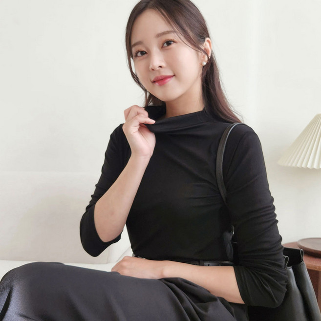 여성 반목폴라 티셔츠 기본 상의 긴팔 무지 니트 소프트 터치 [모노]