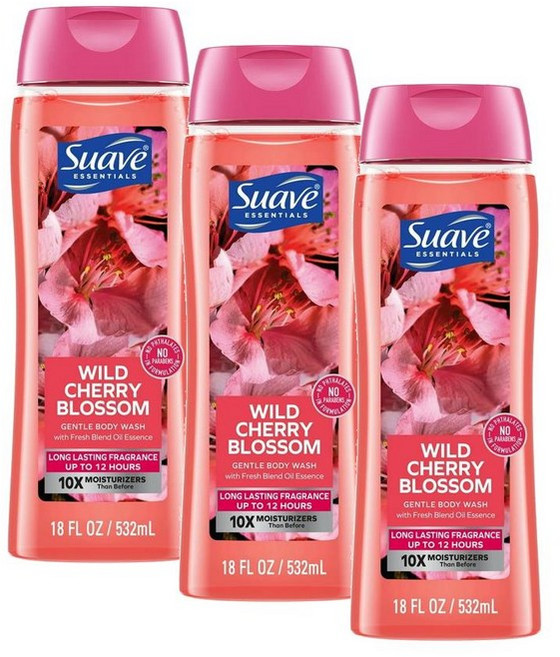 수아브 에센셜 젠틀 바디워시 와일드 체리 블라썸. Suave Essentials Gentle Body Wash Wild Cherry Blossom., 510g, 3개