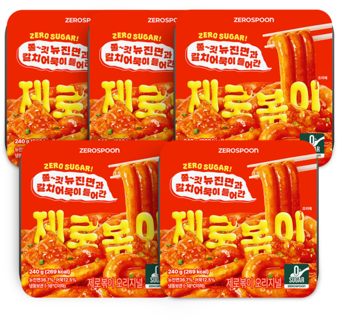 제로볶이 오리지널 무설탕 뉴진면 떡볶이, 5개, 240g
