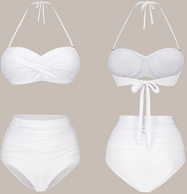 모노소울 자동체형커버 에린 하이웨스트 홀터 탑 비키니 가슴골 수영복, 화이트-새하얀화이트, XL (55반-66반/A-D컵까지)