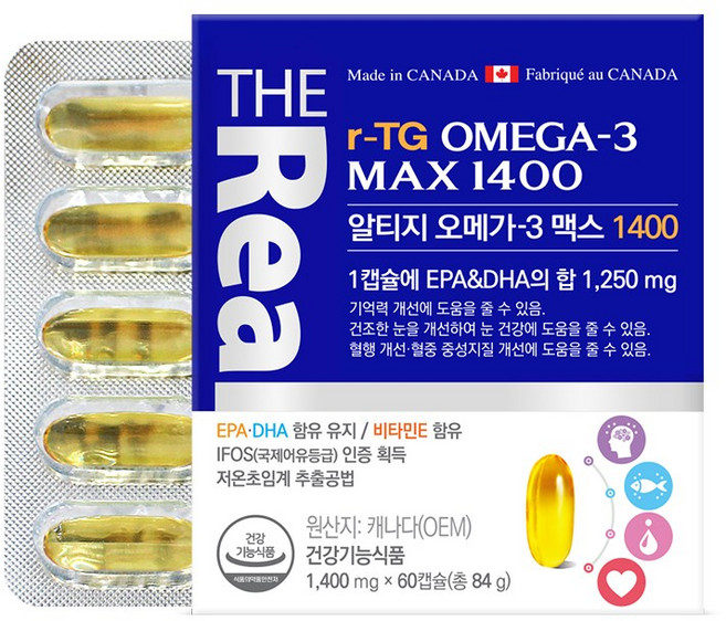 더리얼 알티지 오메가3 맥스1400, 60정, 1개