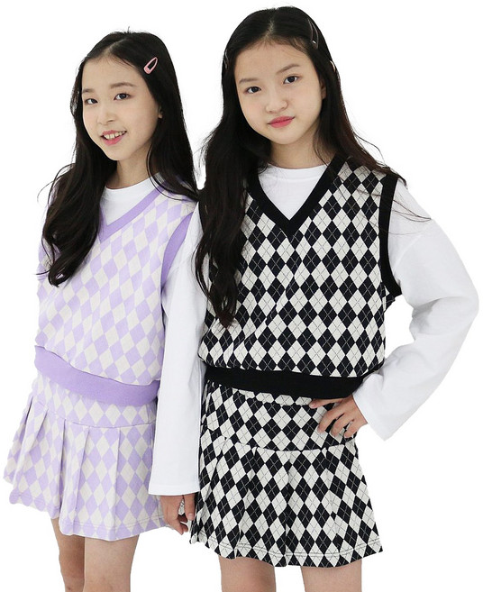 상상 여아용 자가드 체크 아가일 주름 스커트