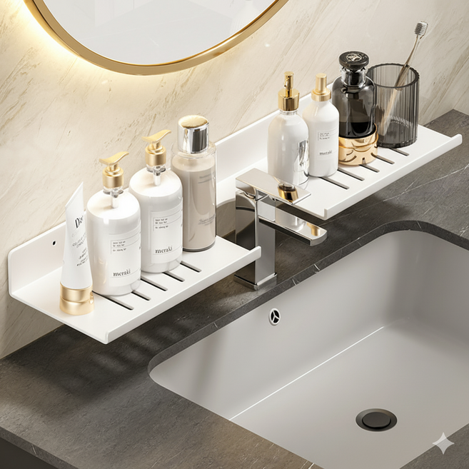 모아드림 무타공 부착식 세면대 욕실 선반, 화이트, U자형_화이트