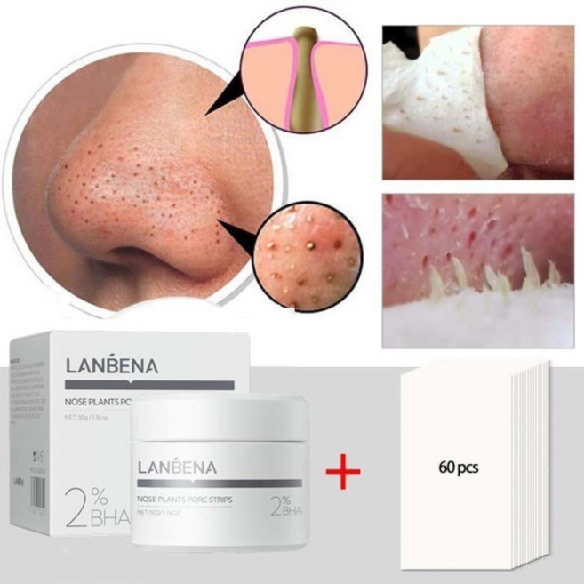 LANBENA 블랙 헤드 리무버 코 마스크 딥 클렌징 페이스 마스크 포어 스트립 블랙 마스크 필링 30g(스티커와 코액 함께 포장) 신판 업그레이드, 1개, 30ml