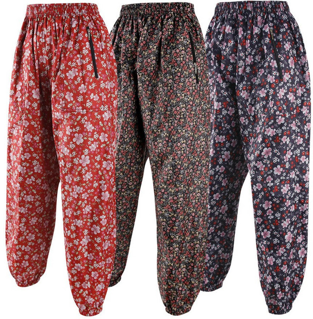 1+1+1 [제이케이] 여성용 방수바지 우의 꽃무늬 작업복 농사바지 몸빼바지 어촌 농촌 여자 방풍바지