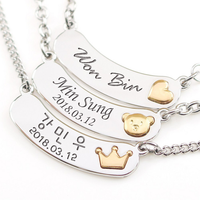 써지컬스틸 미아방지목걸이 스틱 실버드롭장식, 실버드롭목걸이:스틱+하트(골드), 고방, 5세이하:33+여유3, 1개