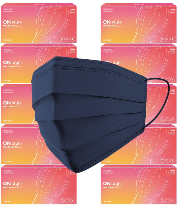 온스타일 평면 데일리마스크 대형 50매 일회용 국산, 50개입, 10개, 네이비