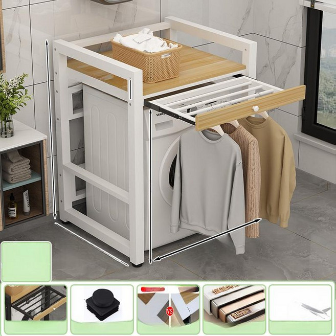 세탁기 건조기 직렬설치 선반랙 흰색프레임 드럼, 1개, 1단 화이트 프레임+월넛 [1단 빨래 건조대]