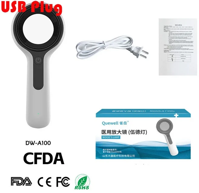 나무 램프 포함 피부 분석기 휴대용 백반증 감지기 분석 기계 가정용 LED 충전식 조명 장비, 01 USB