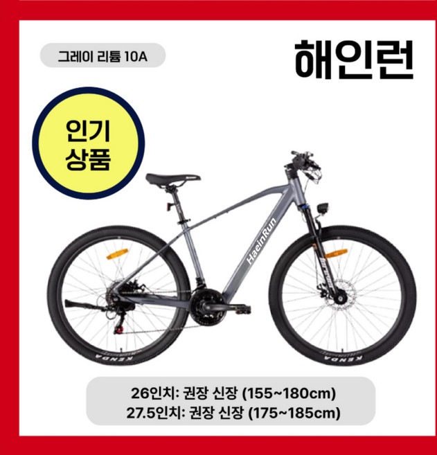 해인런 3세대 전기자전거 MTB 21단 리튬배터리 배달용 출퇴근 산악전기자전거 가성비, 3. 그레이 리튬10A 26인치(155~180cm), 알루미늄