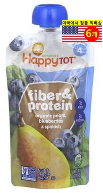 Happy Family Organics 24개월 이상 유아용 오가닉 과일 채소 섬유소 단백질 이유식 113g 6개 - 쿠팡