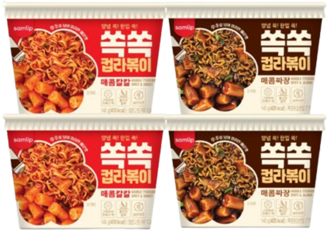 삼립 쏙쏙 컵라볶이 매콤칼칼2/매콤짜장2, 3개, 560g