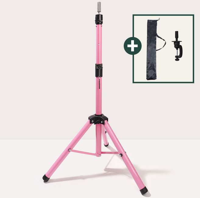 마운틴스톤 라이트락 미용 삼각대 헤어 발판 거치대 홀더 가발 마네킹 스텐드, 1개, 핑크