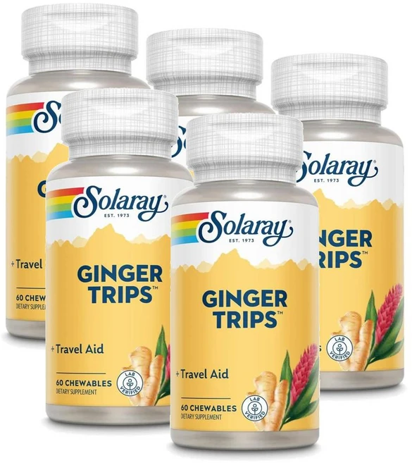 솔라레이 진저 트립 트래블 에이드 츄어블 SOLARAY Ginger Trips, 5개, 60정 - 쿠팡