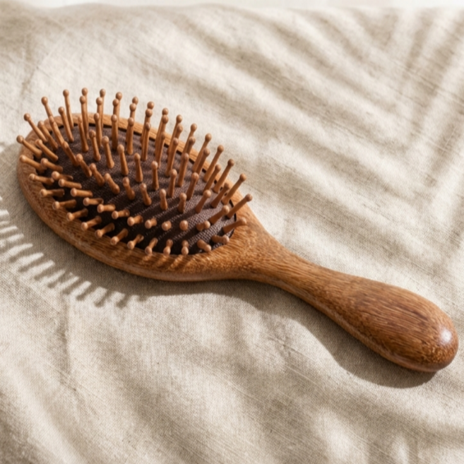 울창울창 나무빗 마사지 우드 헤어브러쉬, 1개, 갈색