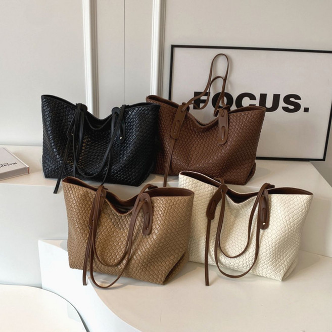 핏몬 여성 레더 쇼퍼백 빅사이즈 보부상 가방 인조 가죽 숄더백