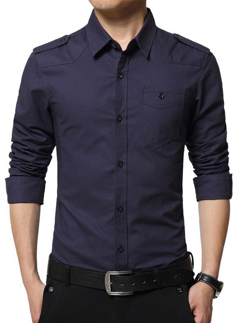 AT 潮玩藝 長袖軍裝襯衫 男裝 免燙外套 6618