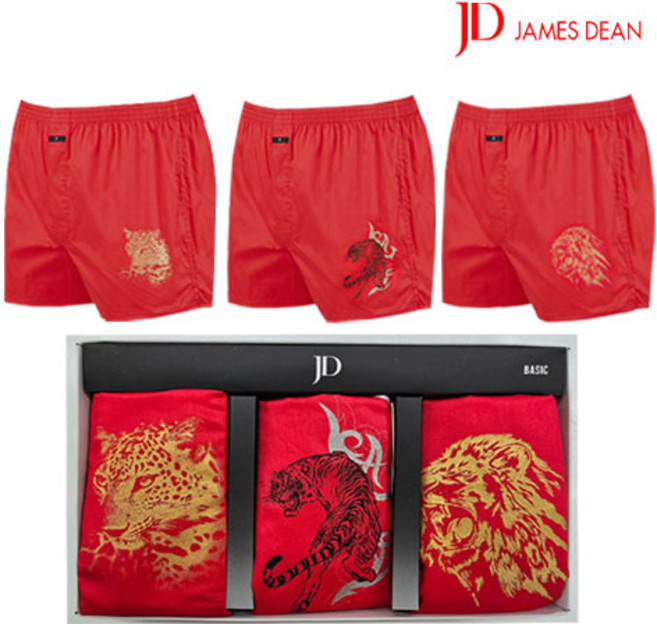 블링푸루 제임스딘 남자 프리미엄 80수 주자 레드 트렁크 사각 팬티 세트 3매입 _Z06