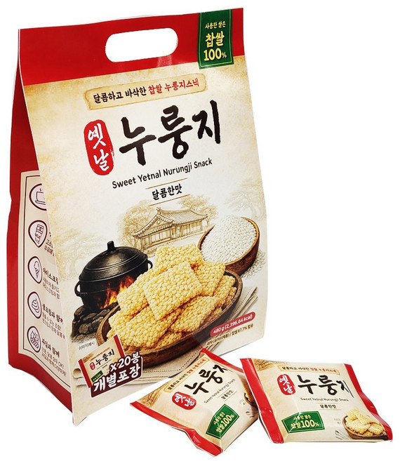 추억의 옛날 누룽지 480g 달콤한맛 간식 인간사료 사무실 수입 과자 찹쌀, 1개