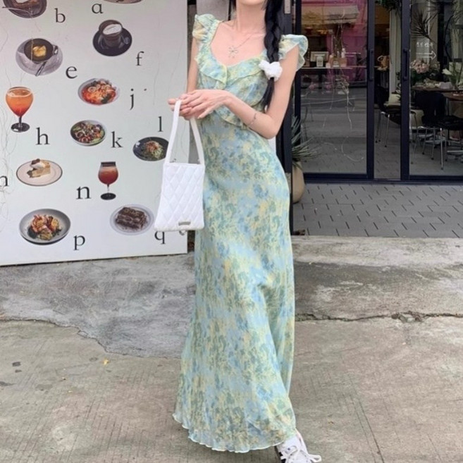 아이엠몽 여성 슬림핏 셔링 플로럴 민소매 원피스